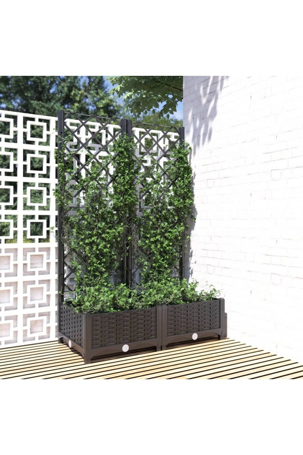 Garden Planter with Trellis Black 80x40x121.5 cm PP