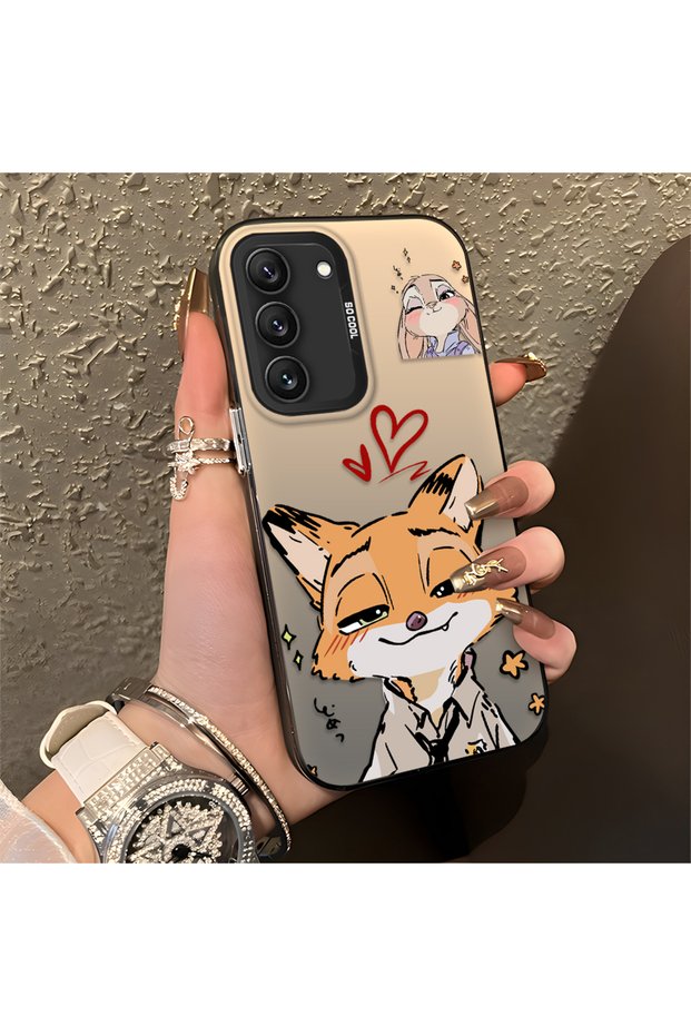 Samsung Galaxy S22 Compatible Heart-Themed Fox Rabbit Printed Case, Matching Cover for Friend and Couple