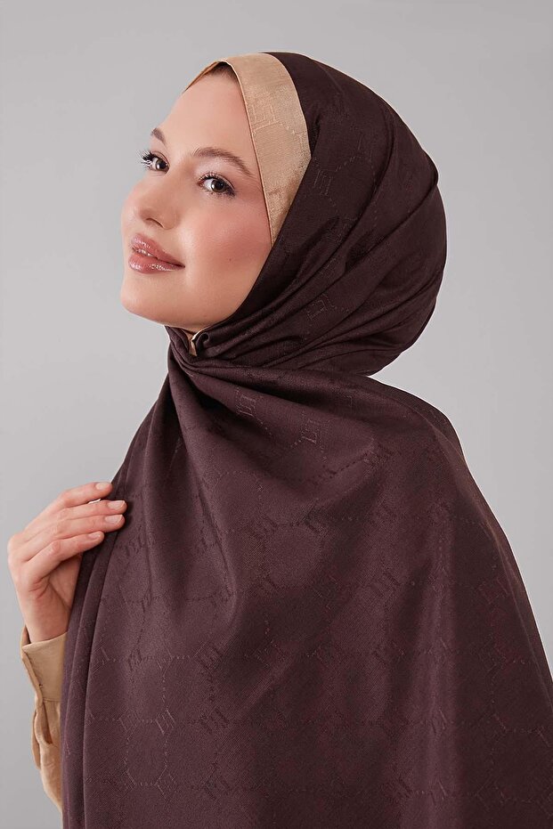 Taba Petek İşlemeli Monogram Şal - 1