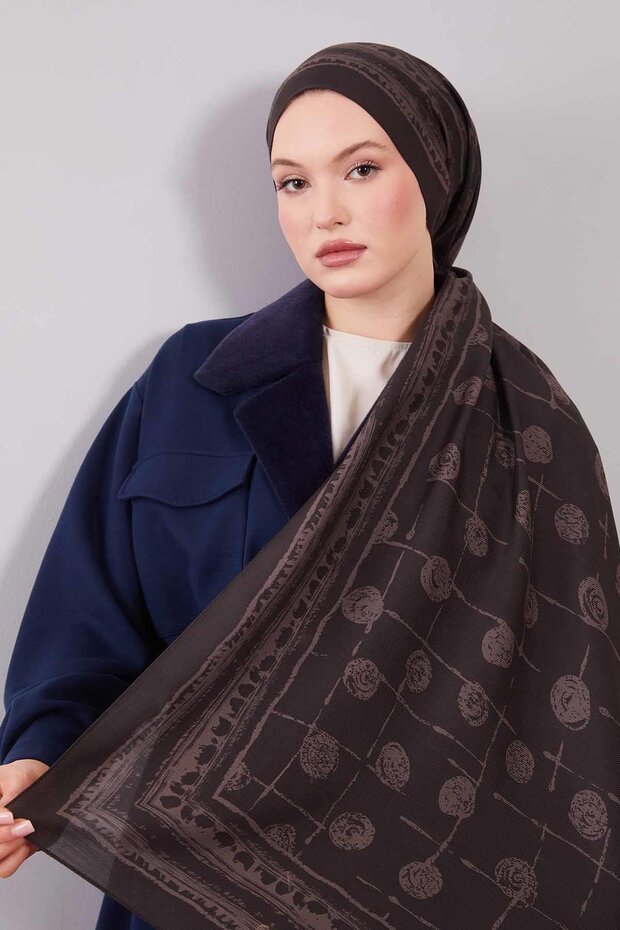شال حرير صوفي منقوش مستدير مدخن - 1