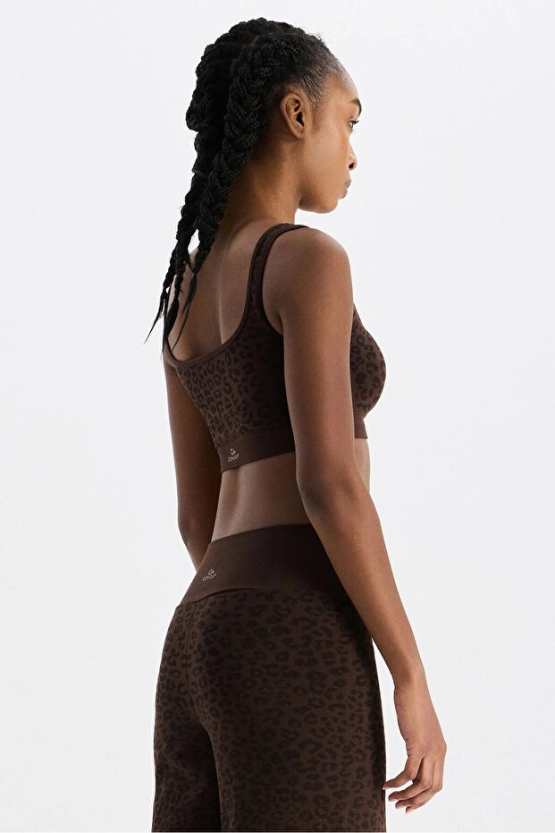Leopard Patterned Sports Bra Coffee Bean - 3