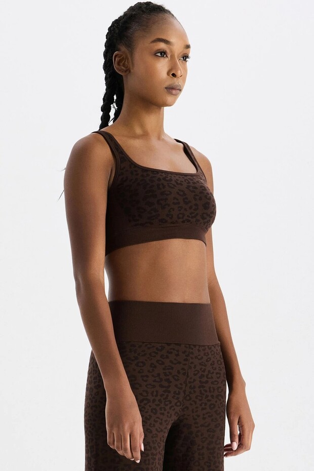 Leopard Patterned Sports Bra Coffee Bean - 6