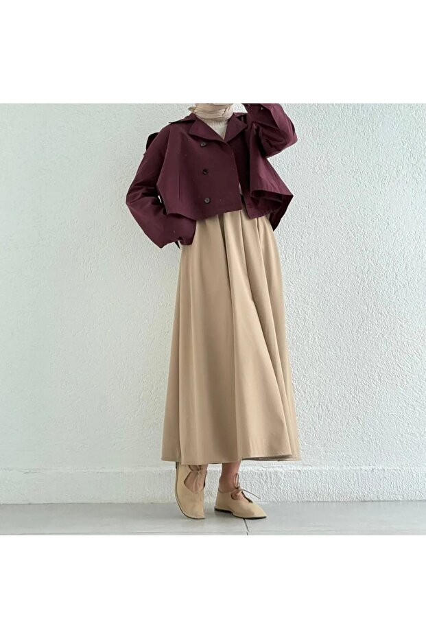 Pleated High Waist Belted Long Skirt