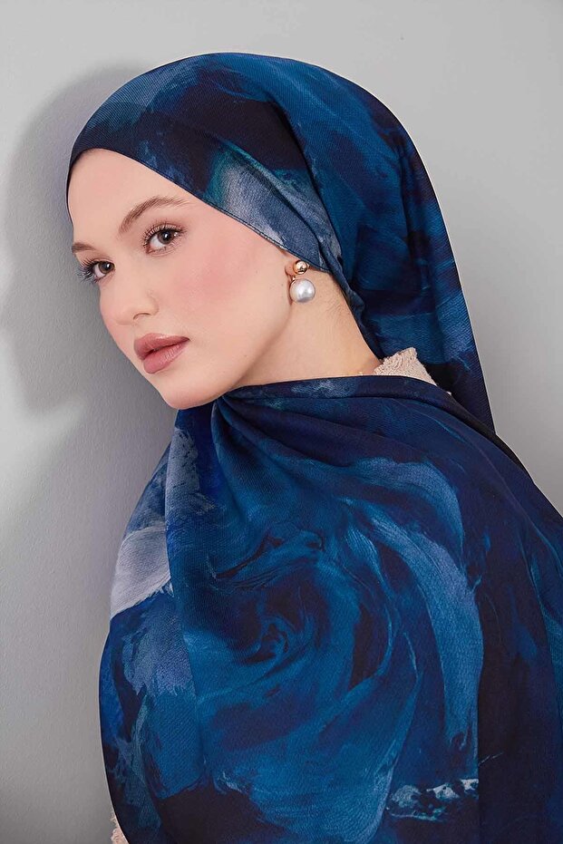 شال حريري من الصوف بنمط تجريدي أزرق - 4