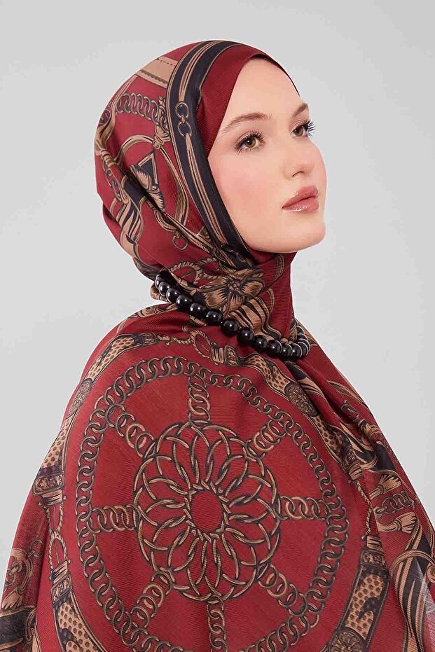 Red Mixed Patterned Wool Silk Shawl - 4