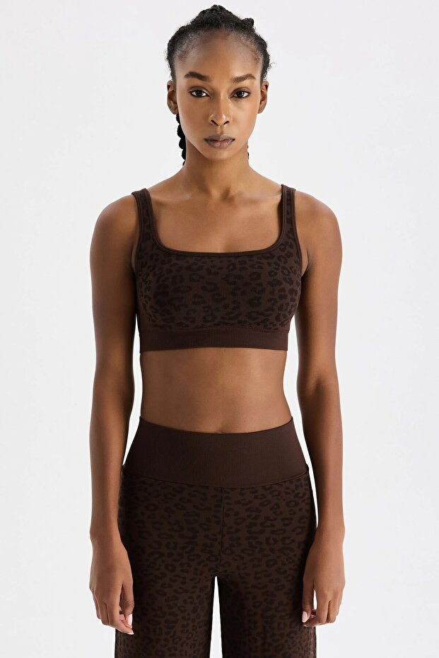Leopard Patterned Sports Bra Coffee Bean - 2