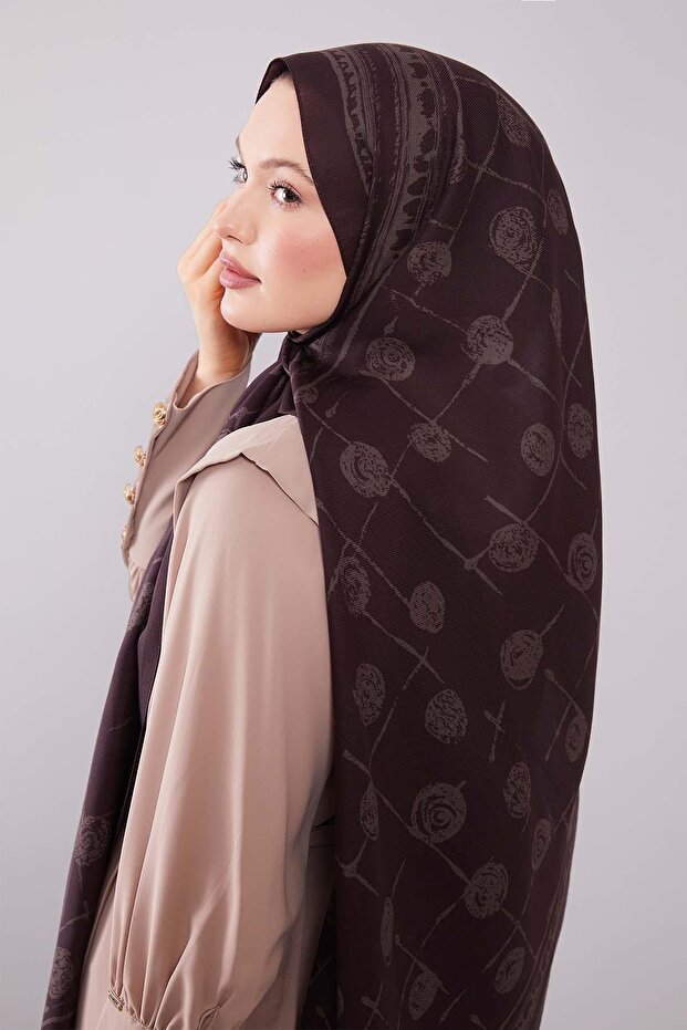 Plum Round Patterned Wool Silk Shawl - 4