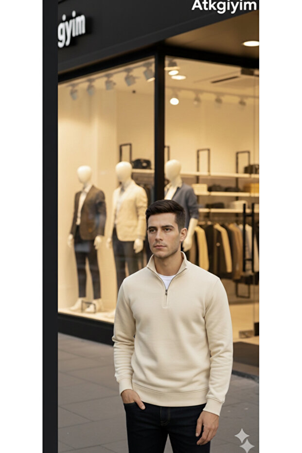 Complete Your Style with Thessaloniki Knitwear Elegance: Men's Slim-Fit Half-Zip Sweat!