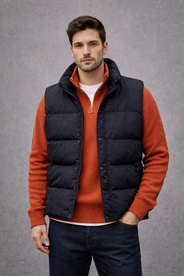 Padded Inflatable Vest and Half-Zip Knitwear Knitted Sweater Set of 2
