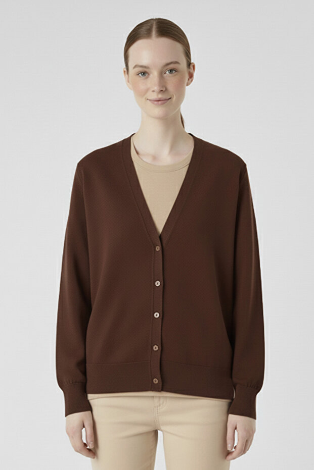 Brown Button Detailed Women's Cardigan