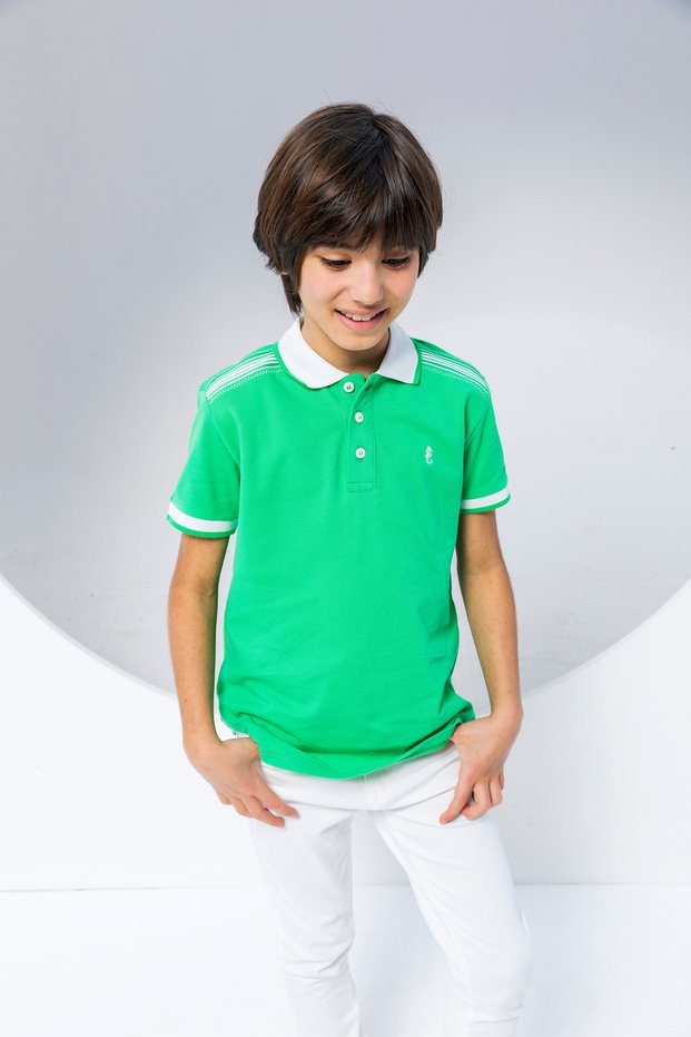 Boy's Seahorse Logo Polo T-Shirt with Stripe Detail-New Season
