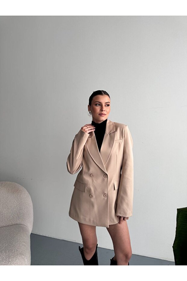 4 Button Detailed Long Blazer Jacket - 2