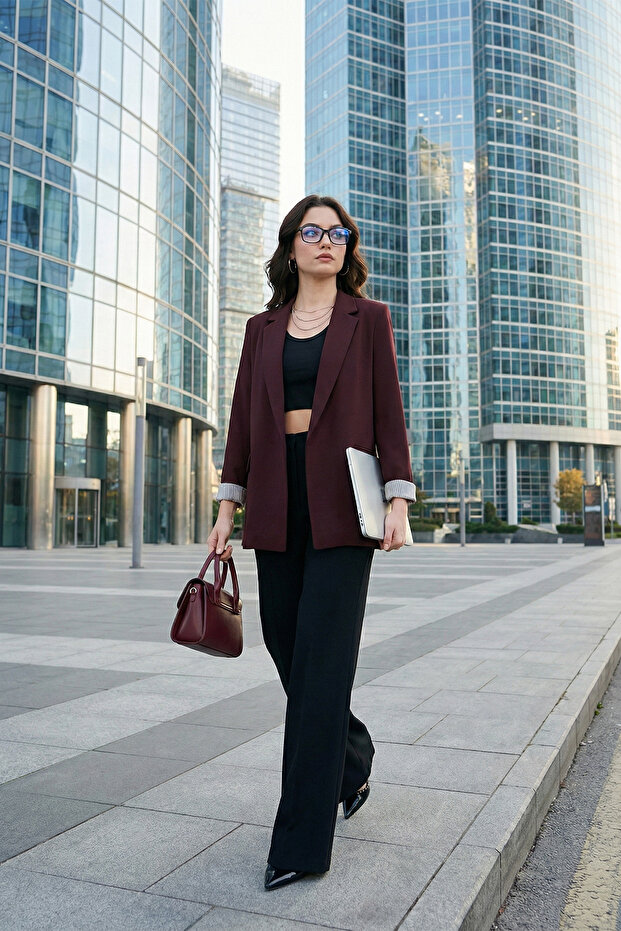 سترة مبطنة بياقة بأزرار على الجهتين ومقاس منتظم CEKET 6927624 - 1