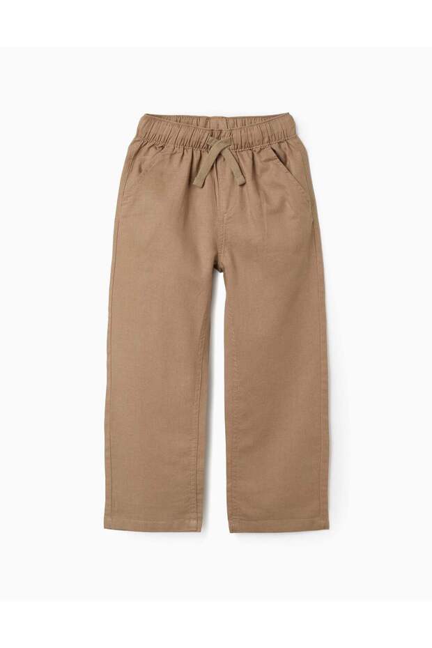 PANTS LINEN, DARK BEIGE, 7/8