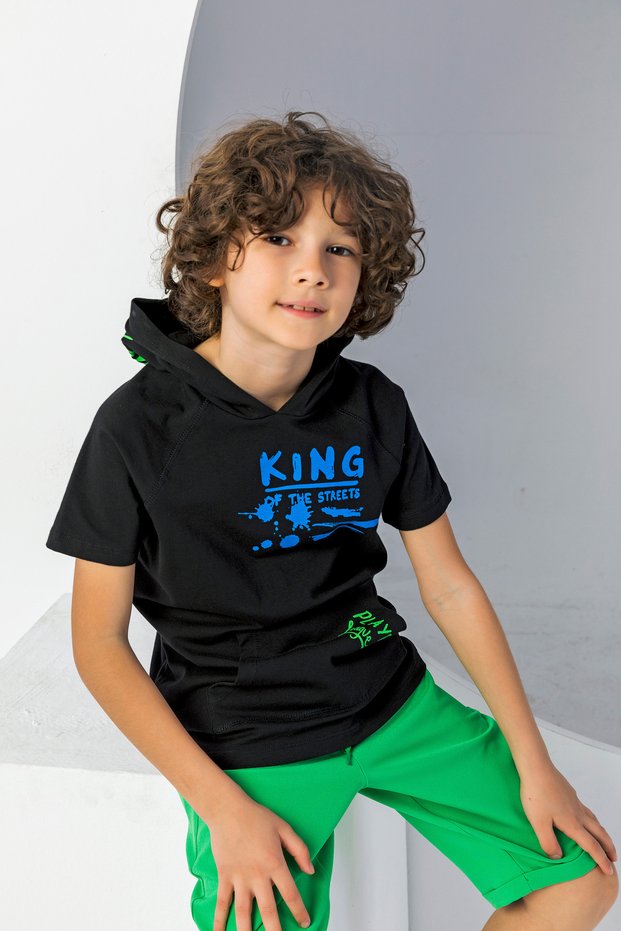 Boy's Hooded King Written Combed Cotton-Shirt-New Season