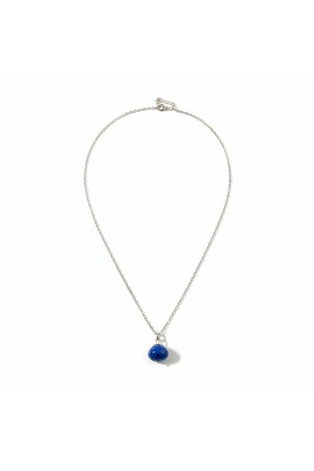 Women's Blue Agate Stone Steel Chain Natural Stone Handmade Necklace