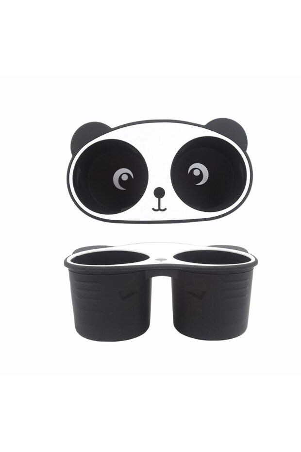 حامل أكواب من السيليكون من نوع Panda للكونسول الوسطي لسيارة موديل Y - موديل 3 - أسود - أبيض