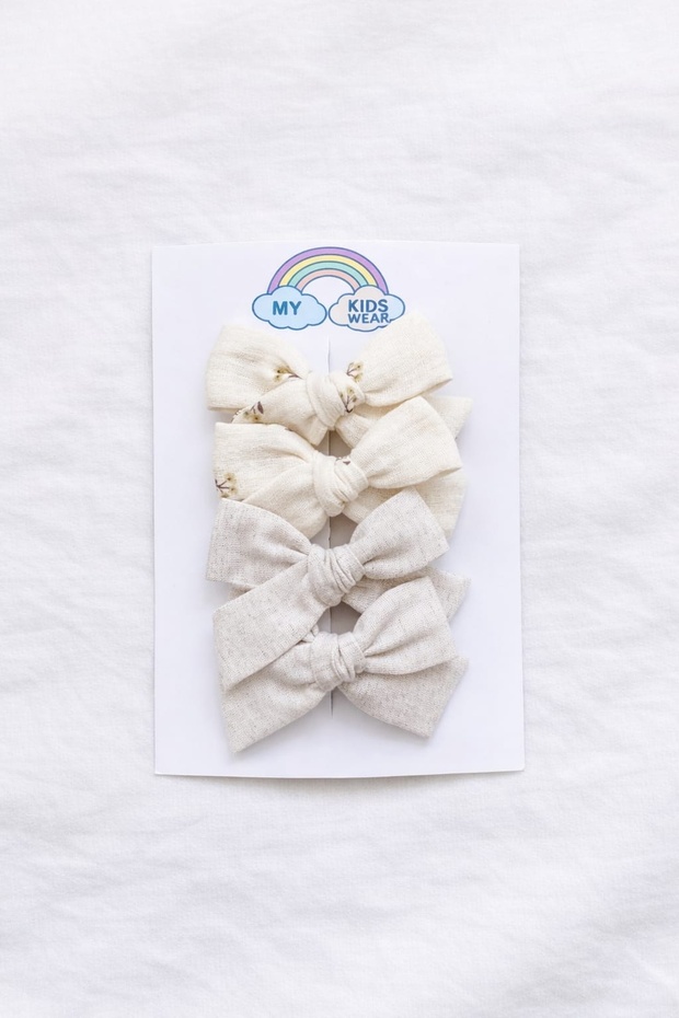 Girl's Handmade Natural Linen Bow Girl's Buckle Set (4 Pieces) 12367