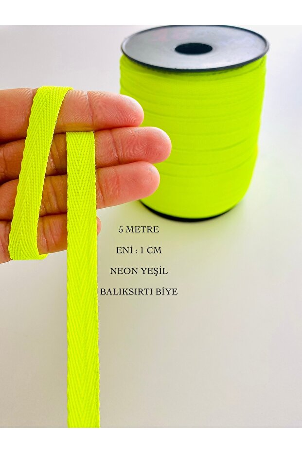 5 Meters Width 1 cm Neon Green Color Narrow Webbing, Herringbone Piping, Ribbon, Styrofoam, Sewing Tape