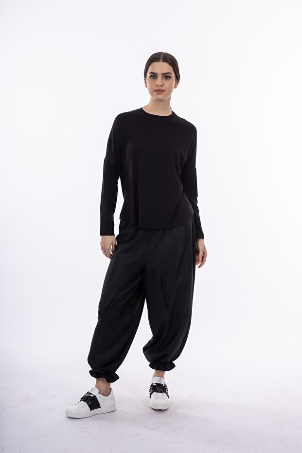 Glittery Fabric Elastic Waist Comfortable Cut Women's Trousers