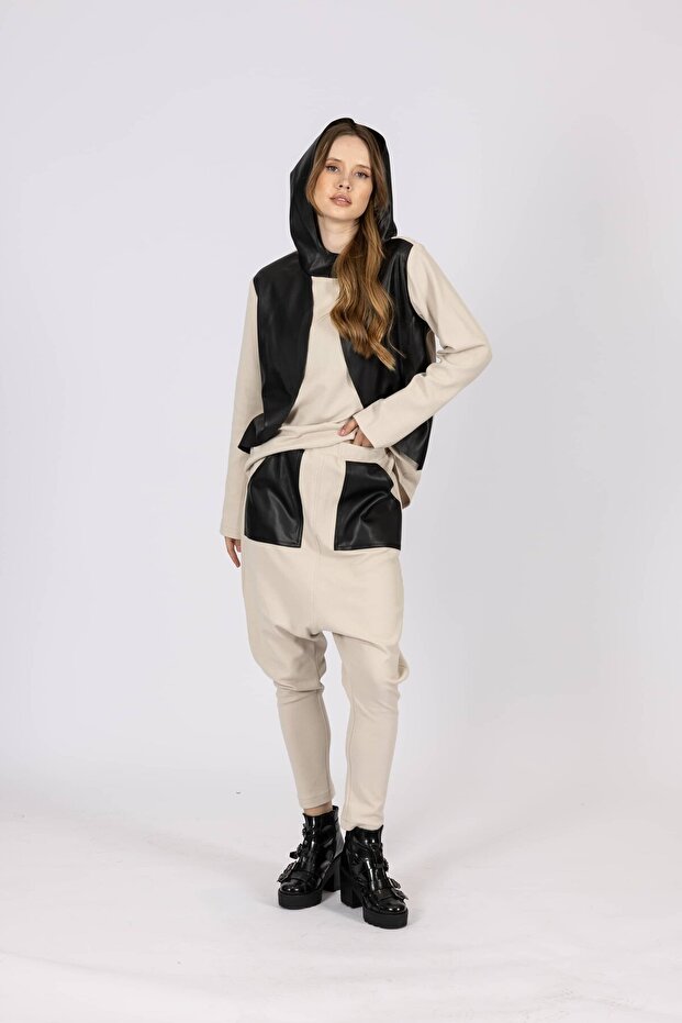 Leather Detailed Comfortable Cut Shalwar Trousers