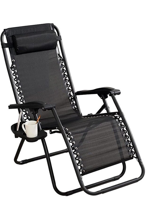 Foldable Camping Chair Outdoor Lounges Chair Garden Chair Adjustable Beach Chair with Pillows Cup Holders for Poolside Backyard and Beach