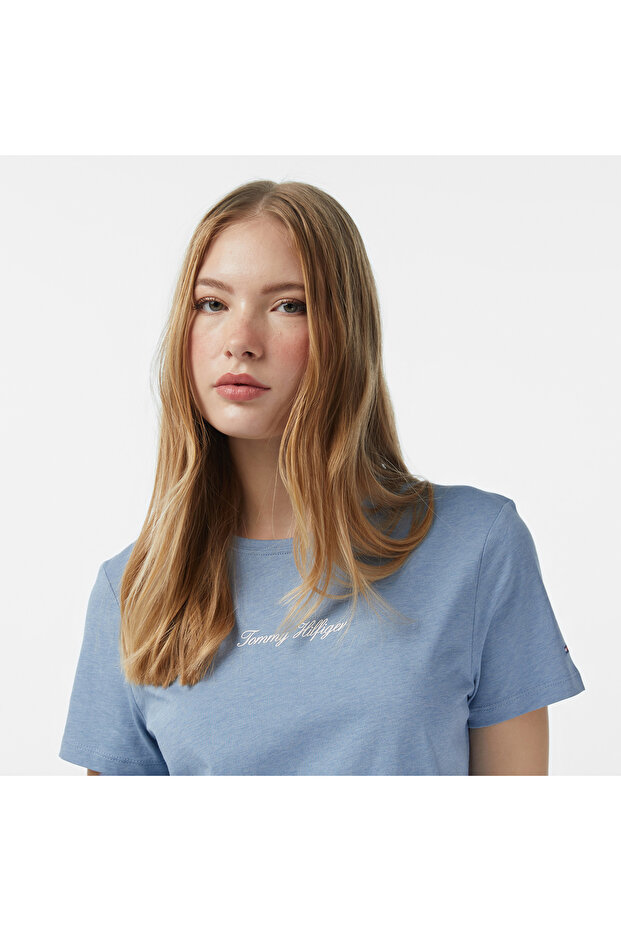 Classic Script Regular Kadın Mavi T-Shirt - 4