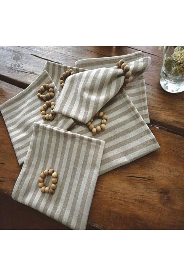 Milk Coffee Striped Napkin Set 40X40 with Buckle Gift 6 Pieces