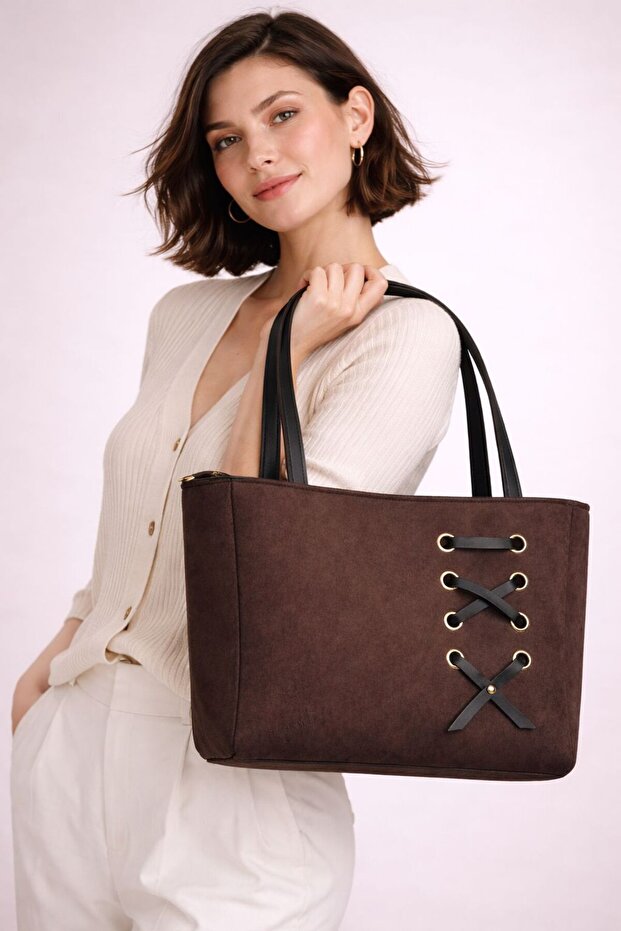 Large Size Suede Women's Shoulder Bag – Zippered, Lined, Special Design