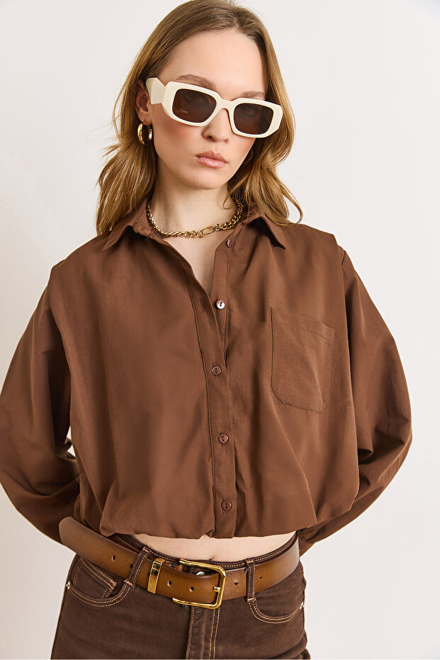 Women's Brown Lined Jumpsuit with Pleated Back Crop Shirt Gml-19001419