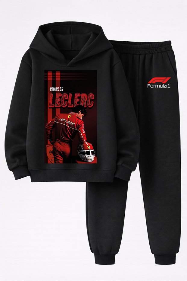 Charles Leclerc Printed 3-Yarn Quality Sweatshirt and Trackpants Children's Top-Bottom Set