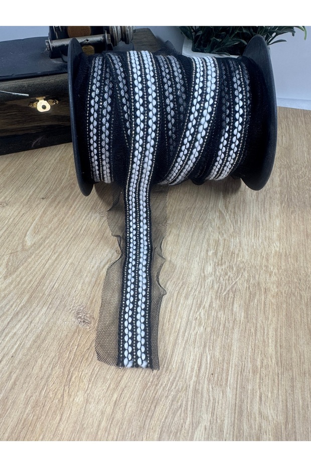 Black and White Striped Accessory on Tulle