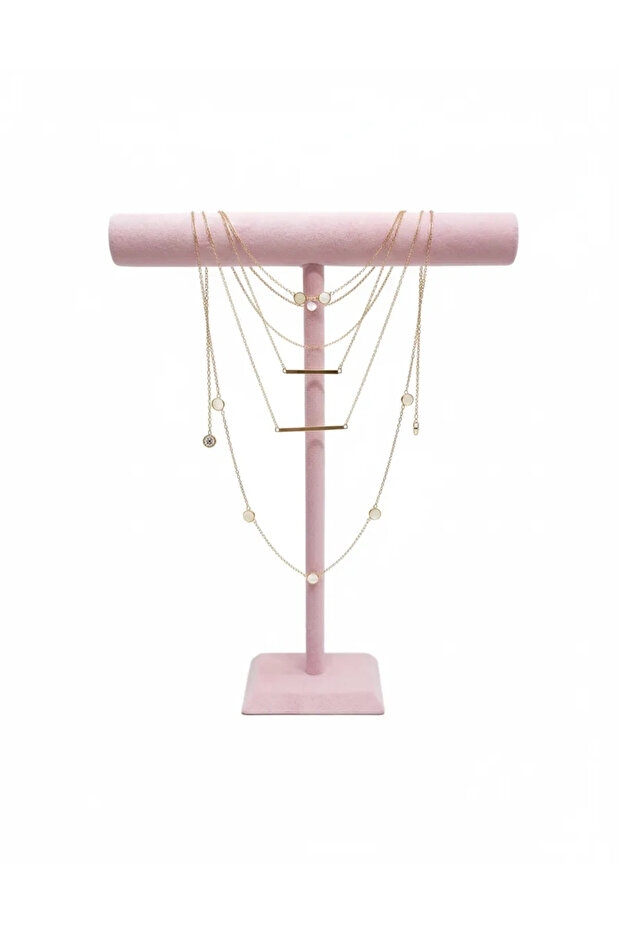 Suede Covered Pink Color Long 50/40 cm Necklace - Prayer Bead Display Stand