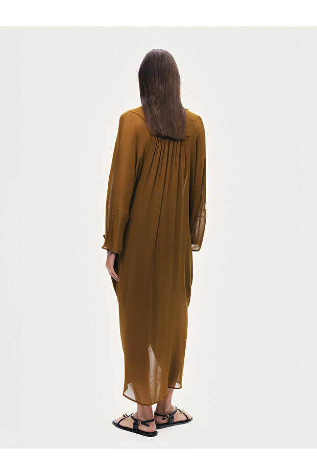 Drape Detaylı Midi Elbise - 3