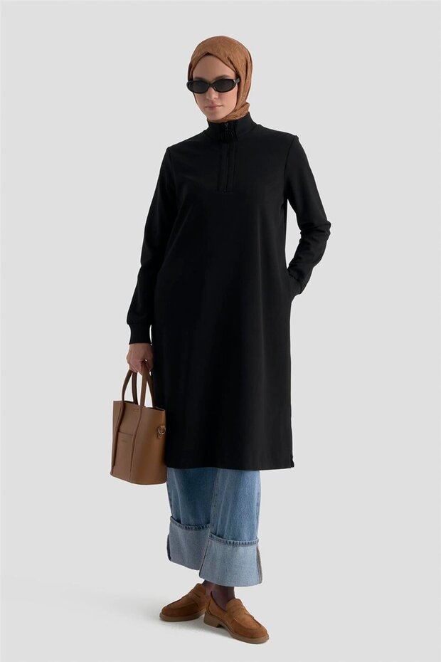 Fermuar Detaylı Basic Tunik Siyah - 2