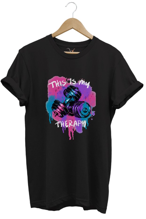 This Is My Therapy Gym Sporcu Fitness Dambıl Printed 100% Cotton Regular Fit Crew Neck T-Shirt