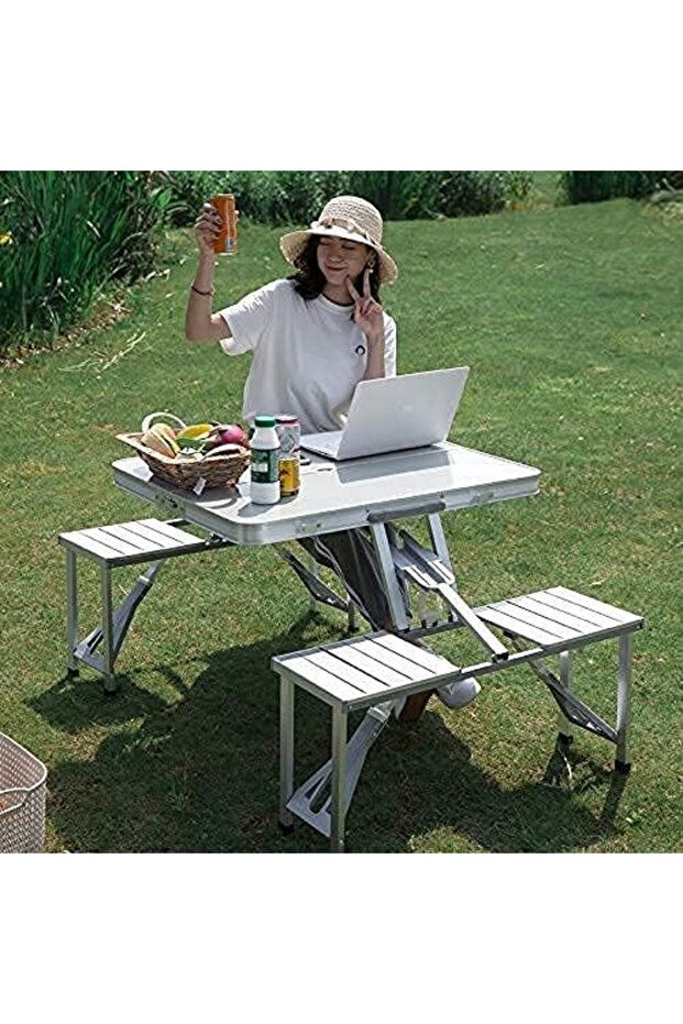 Foldable Table with Stools – Portable Folding Camping Table, Lightweight Outdoor & Kitchen Table - 3