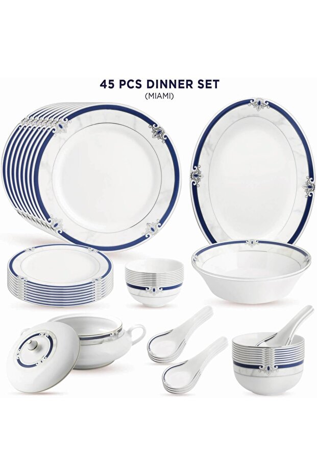Miami Collection 45 Pcs Dinner Set Platinum Plated
