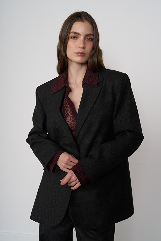 Oversize Ekose Ceket - 1