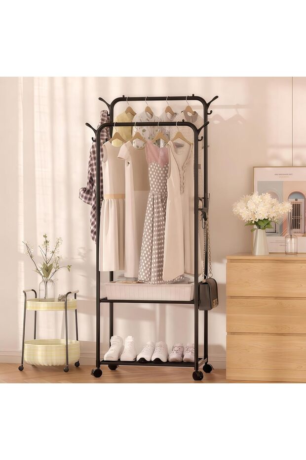 Freestanding Coat Rack with Hooks – Multi-Purpose Portable Closet Organizer for Clothes, Shoes & A