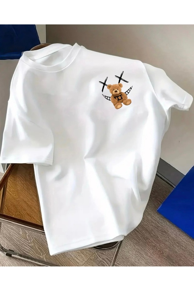 Teddy Bear Smiley Face Printed Unisex Women/Men Oversized Crew Neck T-shirt