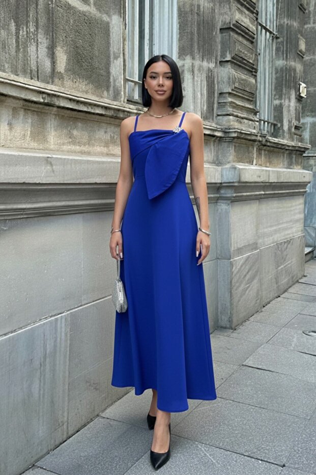 Rochie midi drapată cu bretele - 1