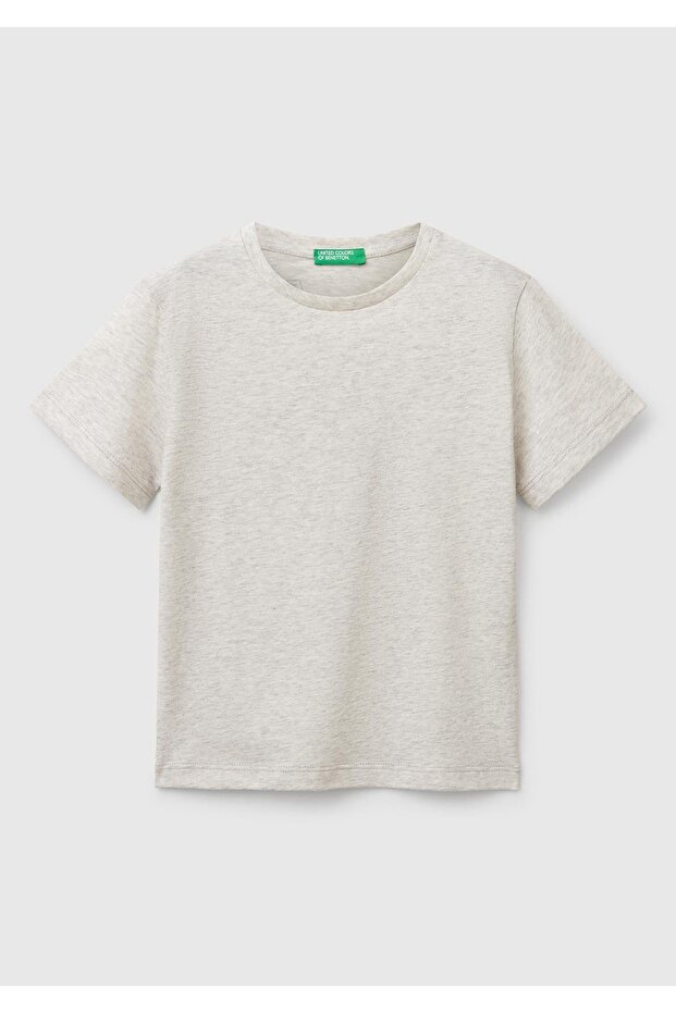 Boy's Light Gray Melange Graphic Printed T-Shirt