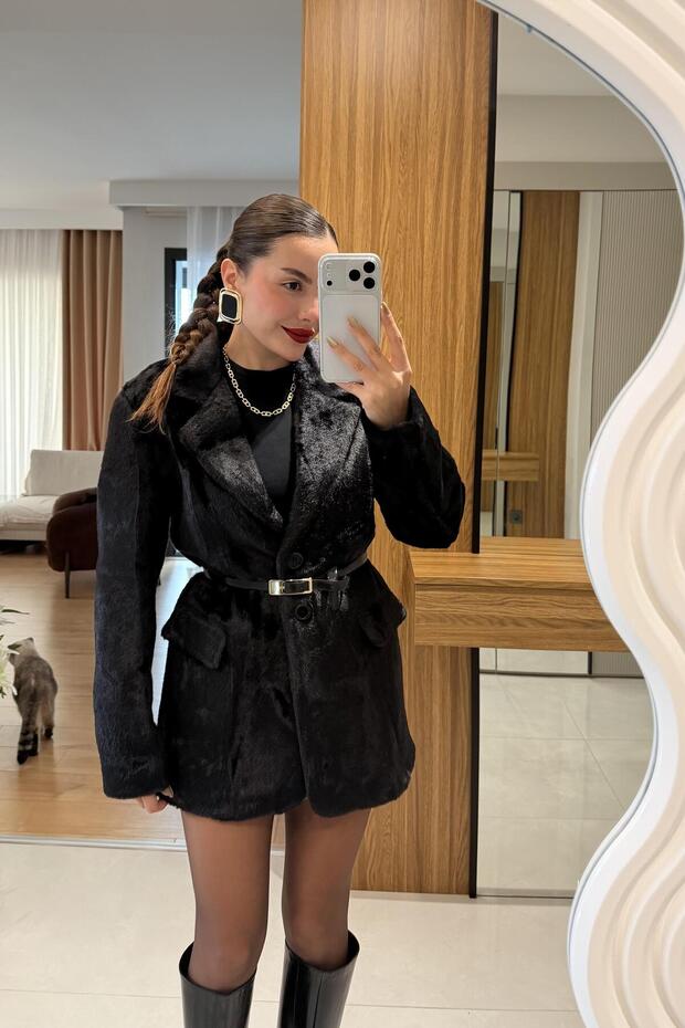 Marcella Siyah Dokulu Blazer - 1