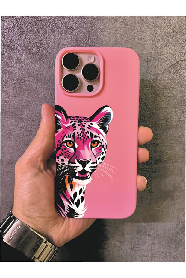 حافظة وردية بنمط الفهد متوافقة مع آيفون 16 برو ماكس - 1