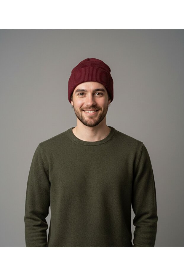 Men's Burgundy Color Winter Beret - Valentine's Day Gift