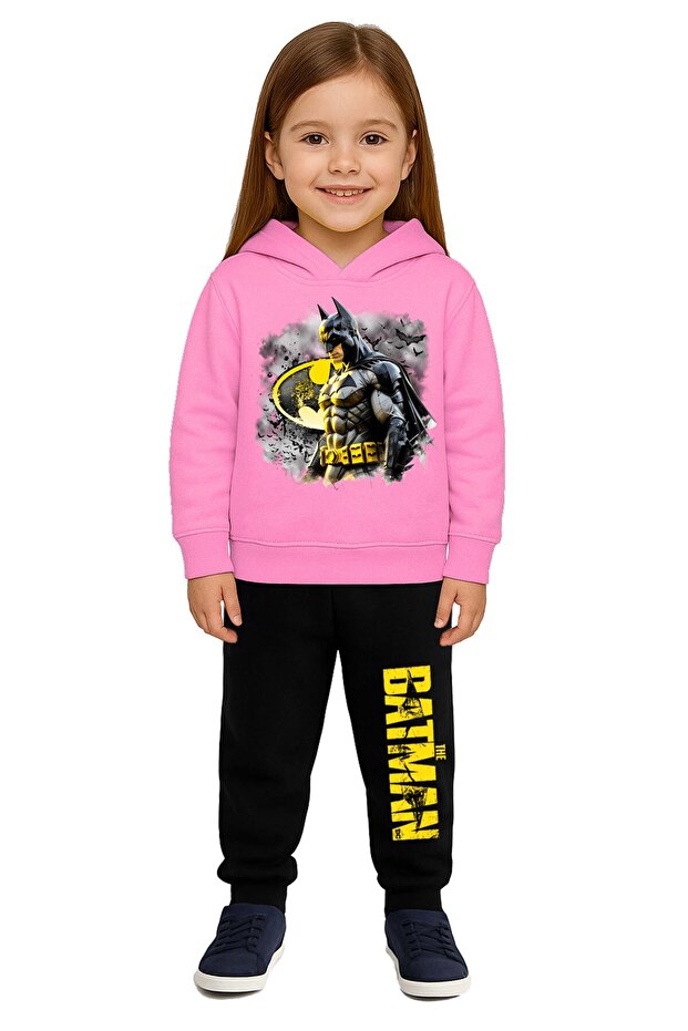Batman Printed Children's Tracksuit Set 3 Thread Count Fleece-Lined Cotton Fabric Hooded