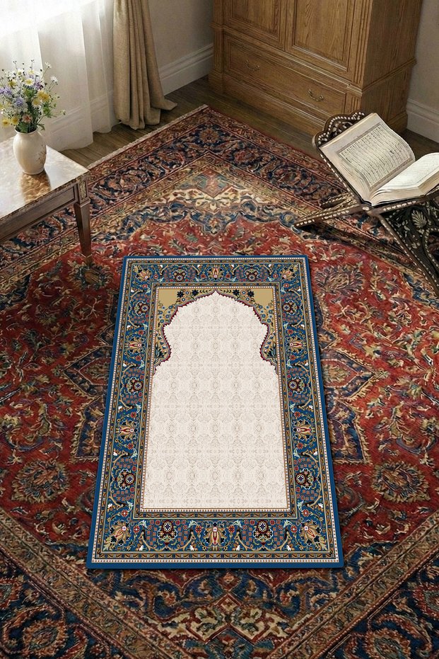 Non-Slip Sole Faux Fur Soft Prayer Rug 75x120 cm Stain Resistant Cushioned Prayer Mat