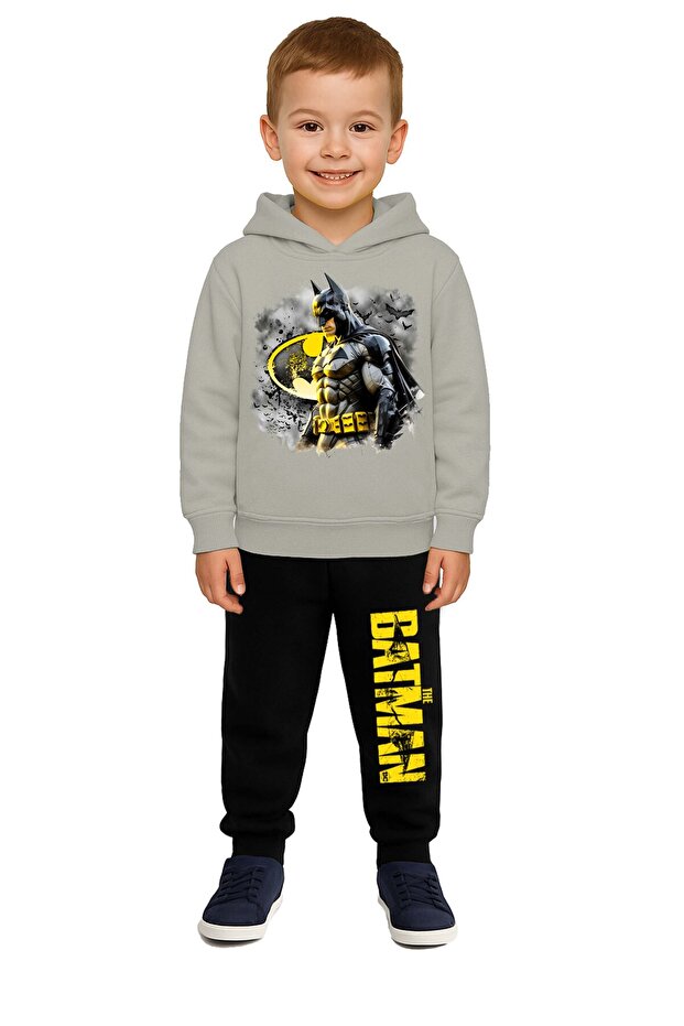 Batman Printed Children's Tracksuit Set 3 Thread Count Fleece-Lined Cotton Fabric Hooded