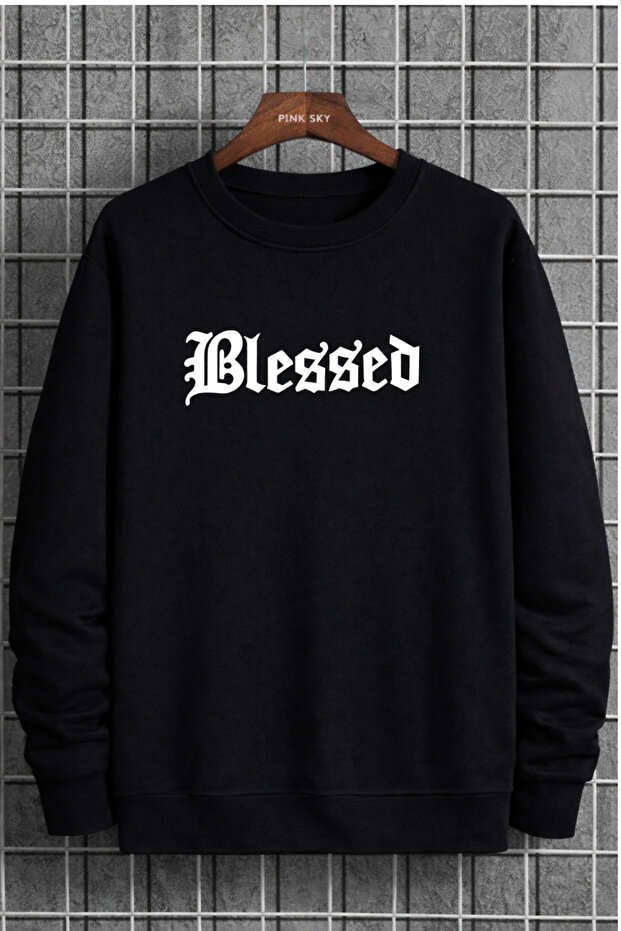 سويت شيرت للجنسين قصة فضفاضة قطن مطبوع Sweatshirt1 Blessed